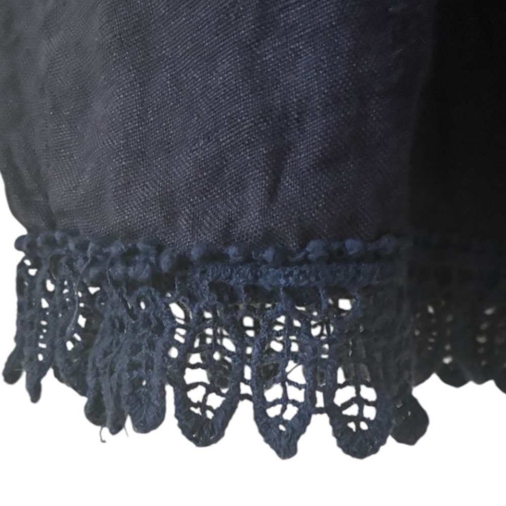 BELLAMBRA Italy 100% Linen Navy Blue Lace Trim Shift Dress Lagenlook L - Picture 4 of 6